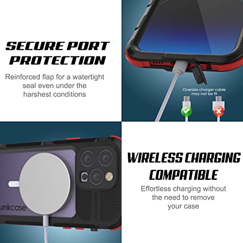 Punkcase For Iphone 14 Pro Waterproof Aluminum Case [Metal Extreme 2.0 Series] Ip68 Rugged Bumper Cover W/Buillt In Screen Protector | Ultimate Protection For Iphone 14 Pro(6.1")[Black-Red] #TOP6