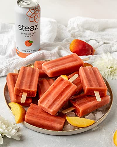 Steaz Organic Lightly Sweetened Iced Green Tea, Peach, 16 OZ (Pack of 12)