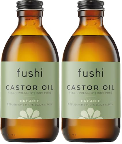 Fushi Organic Castor Oil 250ml 100% Pure Cold & Fresh-Pressed For Dry Skin & Hair Growth, Eyelashes & Eyebrows Hexane Free Natural Food-grade Sustainably Sourced (Pack of 2) option