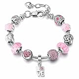 Love Charm Bracelet for Women by Ginger Lyne | Adjustable 9 Inch Valentine Themed Beads and Charms Alloy and Enamel Fashion Jewelry | Hearts Gift for Her