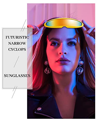 Image of 4 Pairs Futuristic Narrow Cyclops Sunglasses Robot Space Costume Color Mirrored Lens