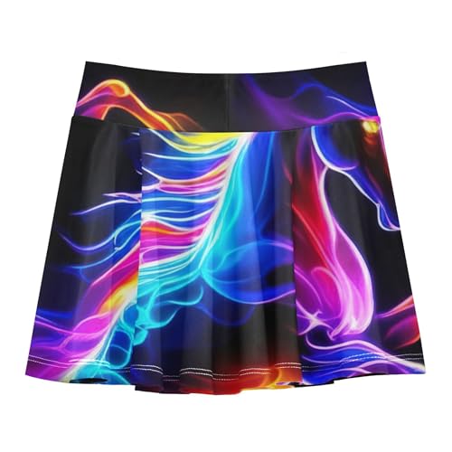 Girls' Shorts Athletic Skorts Glowing Colorful Horse Black Toddlers Tennis Skirts Custom Flowy Skort 3t2