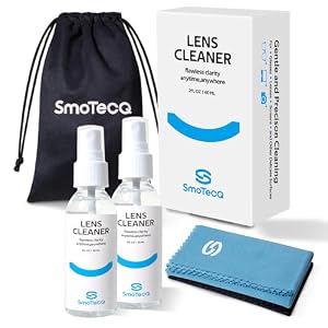 SmoTecQ Lens Cleaner Spray Kit – Plant-Based, Alcohol-Free Cleaning Solution for Glasses, Camera Lenses & Screens | Includes 2 x 2oz Spray Bottles, 2 Streak-free Microfiber Cloths & 1 Travel Pouch