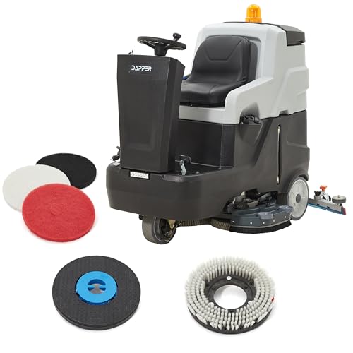 Battery Powered Ride-On Commercial Floor Scrubber Machine, 38" Brush, 48" Squeegee Width, 46 gal Solution Tank, 48 gal Recovery Tank, 5 hr Use 8 hr Charge, 180 RPM, 84,000 Sqft/H, Batteries Included