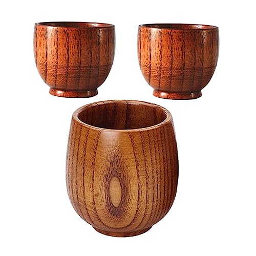 BRIGHTFUFU Set of 3 Natural Wooden Sake Cups Reusable Drinking Cups for Tea Water