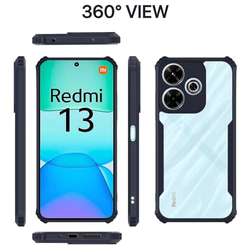 Image of Pikkme Crystal Clear Transparent Back Cover | Ultra Hyrbid | Full Camera Protection | Raised Edge | Bumper Case for Redmi 13 5G / Poco M6 Plus 5G (Blue)