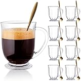 Glass Coffee Mugs Set of 8, Claplante 15 oz Large Capacity Glass Coffee Mugs with Handles, Clear Coffee Mug with 8 Spoon , Large Glass Mugs, Glass Coffee Cups for Latte, Espresso Coffee, Juice, Tea