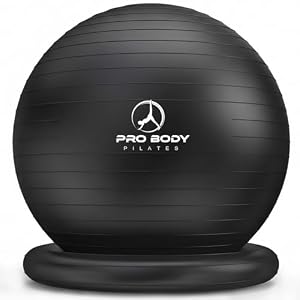 ProBody ピラティスヨガボールチェア、エクササイズボールチェア、ベースまたはスタンド付き ホームオフィスデスクシッティングまたはワークアウト、バランスボール&スタビリティボールシート 背中、腹筋用 (ブラック、23~26インチ/...