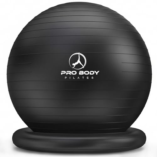 ProBody Pilates Yoga Ball Chair Exercise Ball Chair with Base or Stand for Home Office Desk Sitting or Workout Balance Ball & Stability Ball Seat for Back abs (Black 23-26 inches/58-65 cm)