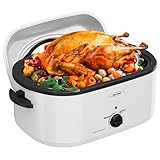 Sunvivi 22 Quart Electric Roaster with Visible & Self-Basting Lid, 30 lb Electric Turkey Roaster Oven with Removable Pan, Large Roaster with Removable Rack and Cool-Touch Handles, White