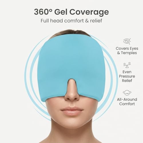 Image of Migraine Relief Cap, Hot & Cold Gel Therapy, Full Head Coverage, Reusable, for Stress, Sinus & Tension Relief