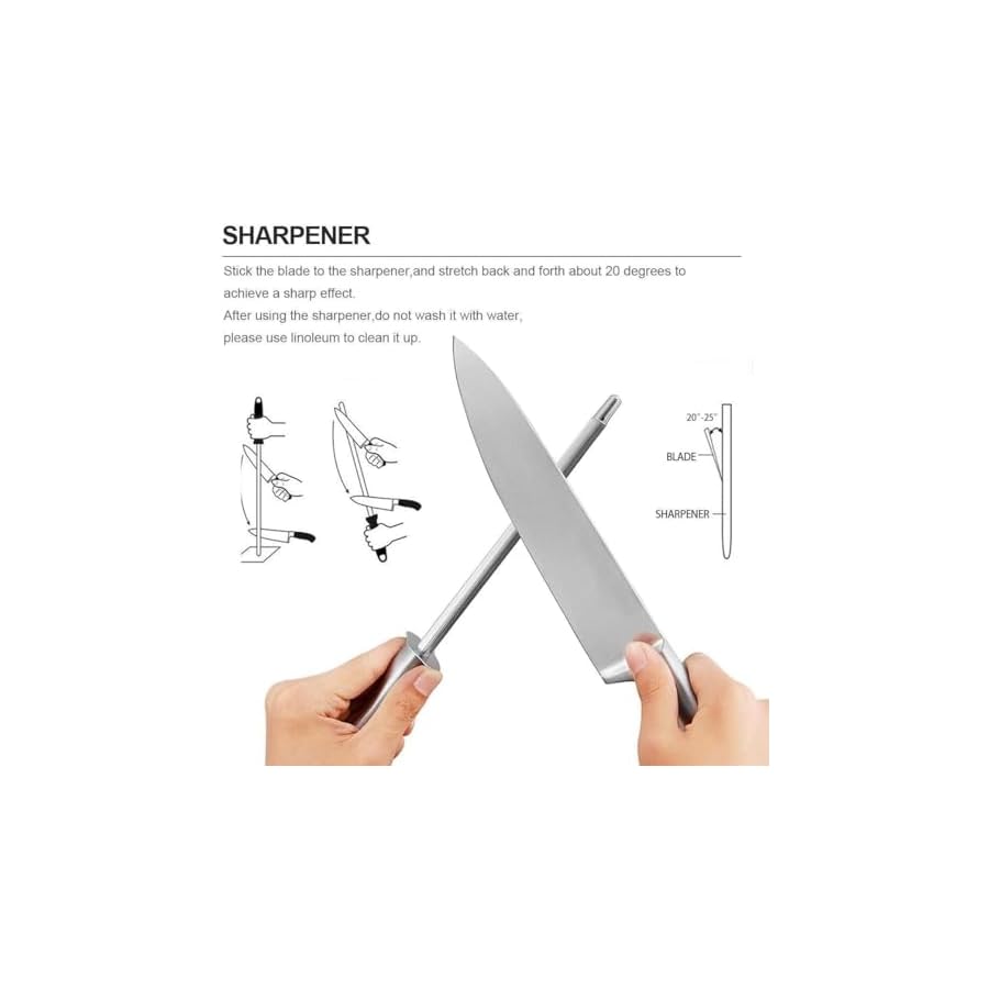 Knife Set, 14 Pieces Kitchen Knife Set with Wood Block, Chef Knife with 6 Pieces Serrated Steak Knives, High Carbon Stainless Steel Knife Sets for Multipurpose Cooking