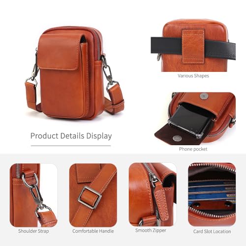 Image of Small Leather Crossbody Bags for Women Mini Messenger Bag for Men Purse Shoulder sling bag