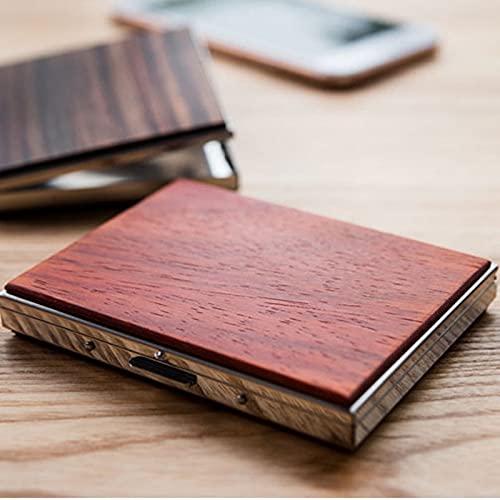 Blocking Double Sided King Cigarette Case Holder & Credit Card RFID Protective Security Wallet, Wood Color Cigarette Case for King and Regualr Size （ Red Flower Pears 20 Pack）