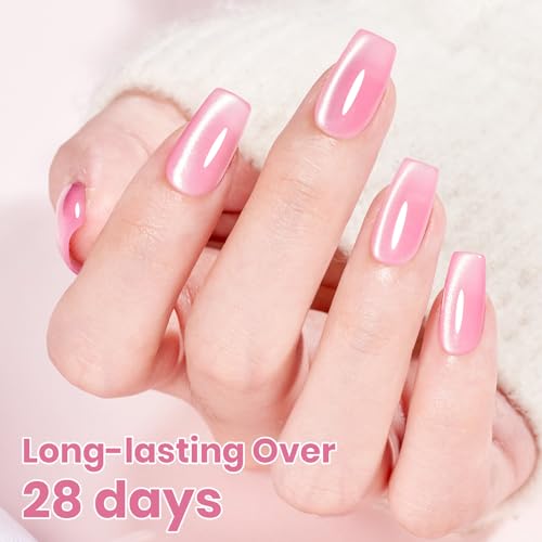 Image of Beetles Peachy Whimsy Pink Cat Eye Gel Nail Polish - 15ML Full Size Glitter Pink Cat Eye Spring Gel Polish Magnetic Shimmer Effect Soak Off UV Nail Art Design Salon DIY Manicure Gift for Women
