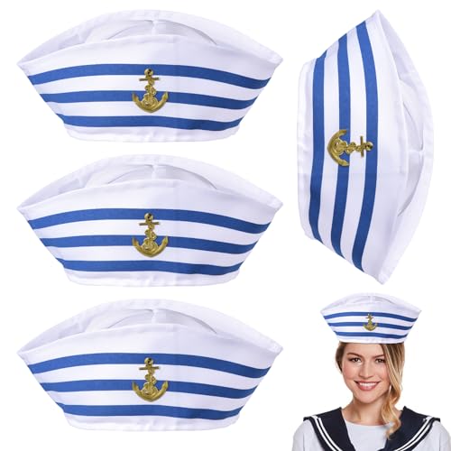 Kasmole - Kasmole 4 Pièces Chapeau De Capitaine De Yacht Bleu Blanc Chapeau De Matelot - Chapeaux De Bleus Et Blancs Chapeaux De Matelot | pour Accessoire De Costume Fête De Déguisement