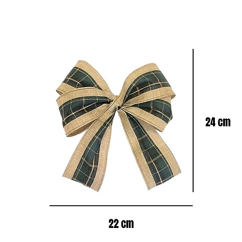 Kit 06 Laços Natalinos Xadrez Verde Grande Luxo Decoração Árvore Guirlanda Natal