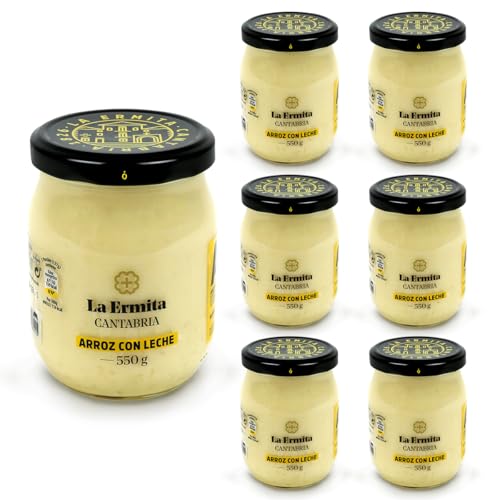 LA ERMITA Arroz con Leche, Postre Lácteo Tradicional en Tarro de Cristal, con Canela y Limón, Sin Gluten, 550 g (Pack 6 unidades)