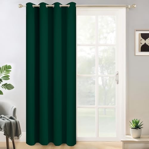 Yakamok Wide Thermal Blackout Patio Door Curtain Panel, Dark Green Grommet Sliding Door Insulated Curtains, Extra Wide Curtains for Sliding Glass Door, Emerald Green, W52 x L84, 1 Panel