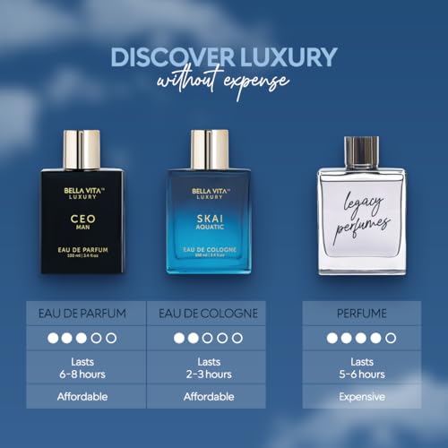 Image of Bellavita Luxury SKAI Eau de Cologne | 100 ml (3.4 fl.oz.) | Perfume for Men and Women | Citrus, Bergamot, Clary Sage, and Patchouli Notes | Long Lasting Unisex Fragrance