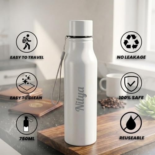 Image of Giftana Personalized Name Water Bottle 750ml, Birthday Gifts (White 3)