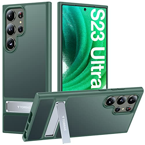 TORRAS MarsClimber Case for Samsung Galaxy S23 Ultra Case with Kickstand, [3-Way Sturdy Kickstand] [10 FT MIL-Grade Shockproof] Translucent Slim Case for Samsung S23 Ultra Phone Case, Alpine Green