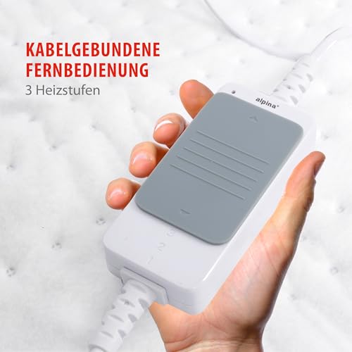 alpina Heizdecke - Wärmedecke 80 x 150CM - Wärmeunterbett 60W - Beheizbare Decke mit 3 Wärme-Einstellungen - Maschinenwaschbar im Wollprogramm - Schutzklasse II - Polyester - Weiß