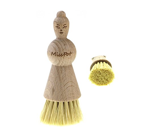 KulturGUT-shop Topfbürste Miss Pot - originelle Bürste aus zertifiziertem Buchenholz mit Naturborsten Union/Fibre, ideal zur Reinigung von Töpfen, Geschirr, Küchengeräte, M:ca. 90 x 40 mm Cover