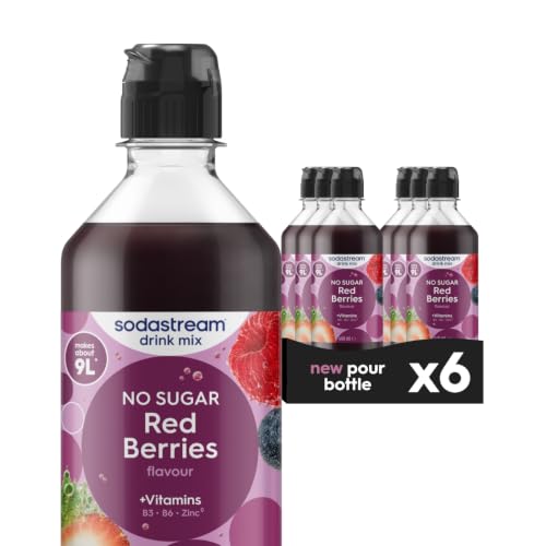 SodaStream Zeros Drink Mix Classic Fruits Range Sugar Free Soda Syrup for Sparkling Flavoured Water Multipack of 6 x 440ml Bottles creates 54L of Drink Red Berries Flavour with added vitamins