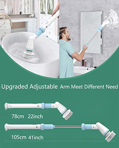 Electric Cleaning Brush, Portable Electric Spin Scrubber,360 Cordless Power Shower Cleaning Brush With Long Handle, And 3 Replaceable Cleaning Brush Heads, For Bathroom, Tub, Tile, Floor, Kitchen Blue #TOP1