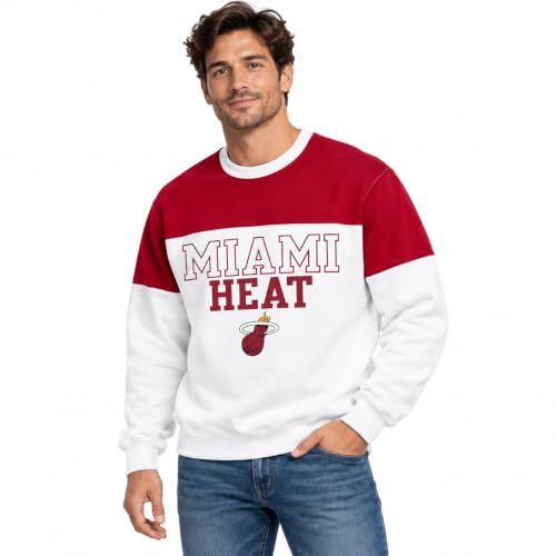 Blue 84 Miami Heat NBA Officially Licensed Contrast Yoke Crewneck Sweatshirt, XX-Large White