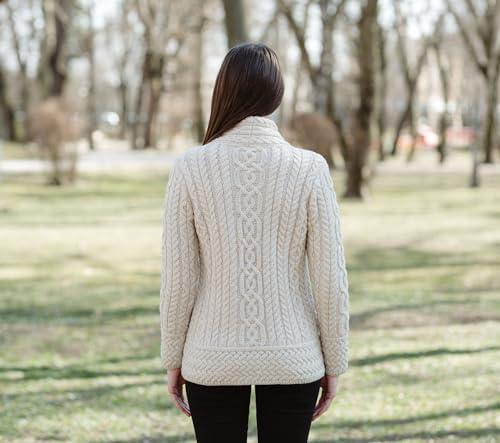 Image of SAOL Irish Cardigan for Women Made of 100% Merino Wool Ireland Sweater Cable Knit Zip Jacket