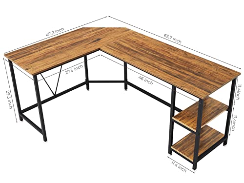 Greenforest L Shaped Computer Desk With Storage Shelves, 66 Inch Modern Large Corner Gaming Desk For Home Office Pc Workstation Space Saving Space, Walnut #TOP2