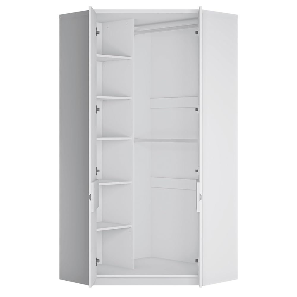 Lomadox Jugendzimmer Schrank Set 4-teilig mit Eckkleiderschrank, Highboard und 2 Regalschränke in weiß