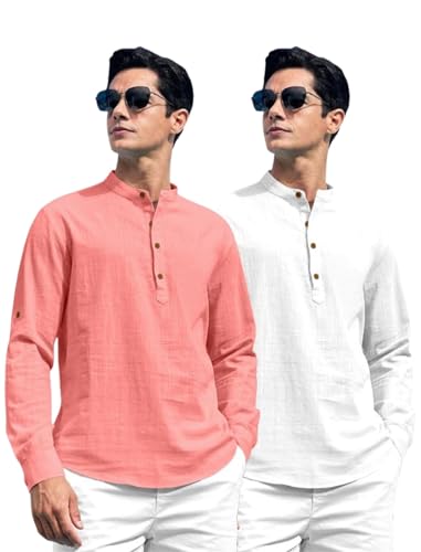 Image of ROYALSCOUT Combo of Men's Solid Cotton Blend Full Sleeve Straight Kurta Shirt (Pack of 2)