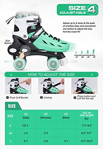 image for METROLLER Roller Skates for Girls and Boys Teens, Adjustable 4 Sizes f
