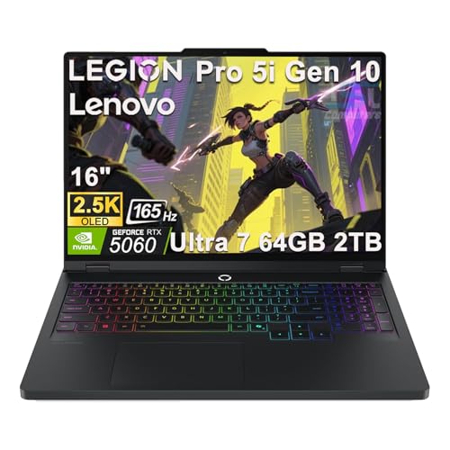 Image of Lenovo Legion 5 Pro 5i Gen 10 Gaming Laptop (16 inch 2.5K OLED G-SYNC 165Hz, NVIDIA RTX 5060 8GB, Intel Core Ultra 7 255HX, 64GB DDR5 RAM, 2TB SSD), 24-Zone RGB Backlit, Wi-Fi 7, 5MP Webcam, Win 11 Home