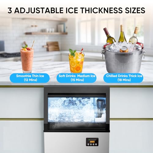 Coolski Commercial Ice Machine 100LBS/24H with 35 LBS Storage, Freestanding Under Counter Stainless Steel Ice Maker with Self-Cleaning, Ideal for Restaurant Home Bar Office