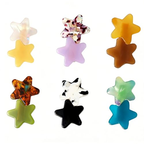6PCS Acrylic Resin Stars Hair Clips Geometric Alligator Cute & Fun Hair Clips for Women Girl Non-Slip Large Barrettes Hair Accessories for Women Ladies