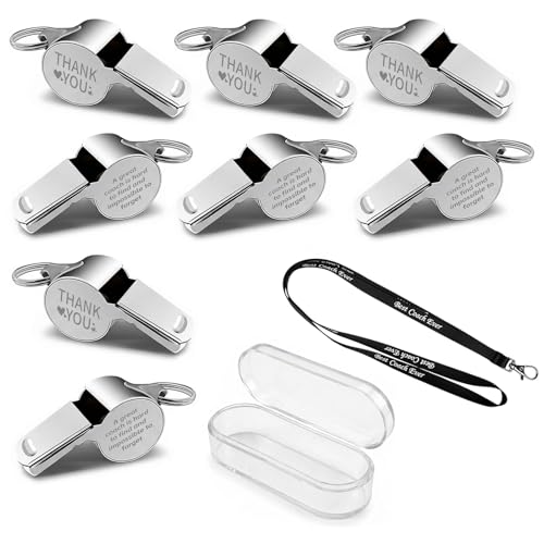 Set de 8 silbatos de acero inoxidable grabados con cuerda miniatura 1