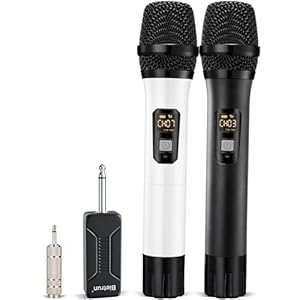 Wireless Microphone, Bietrun UHF Metal Dual Handheld Cordless Dynamic Mic System with Rechargeable Receiver, 1/4‘’Output, for Karaoke, Church, Speech, Wedding, Party Singing(160 ft Range)-Auto Connect
