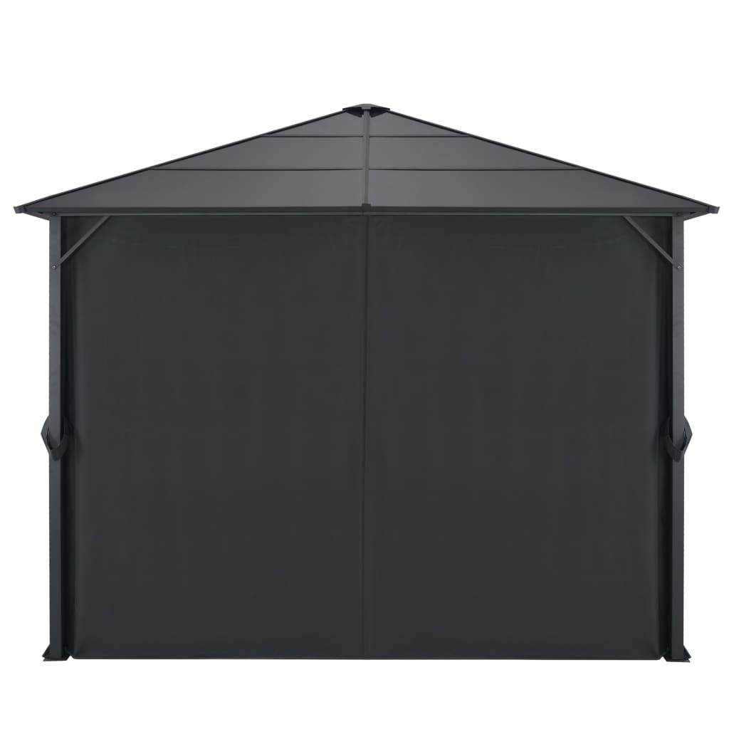 Kwadratowy pawilon 3 x 3 m z zasłonami, czarny aluminiowy dach 6 mm, 4 zdejmowane ściany boczne, zadaszenie parasola do ogrodu, na taras, grill