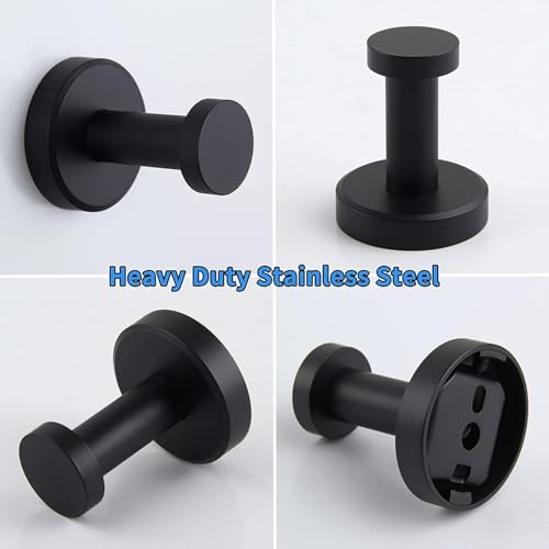 DINGFENG Kleiderhaken Wand Schwarz 4er Set Edelstahl Matt -Wandhaken Zum Schrauben, Schwerlast Haken für Bad & Flur | Garderobenhaken Rostfrei | Handtuchhalter Küche | Max. 20kg Tragkraft