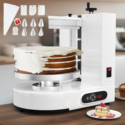 PYY Cake Decorating Machine - Automatic Cake Cream Spreading Machine for 4-12 Inch Cake Icing Machine 60-320 RPM with Graduated Scrapers Electric Cake Turntable for Cake Frosting Machine