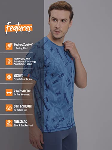 Image of TECHNOSPORT Men Polyester Regular Fit Half Sleeve Jacquard T-Shirt with Double Cool, Quick Dry & Anti Microbial for Sports, Running & Casual Use