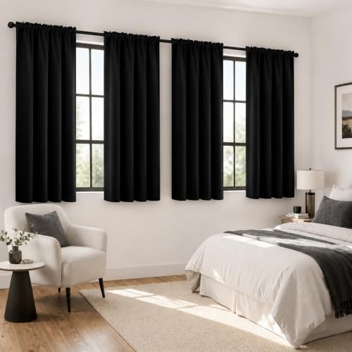 Image of MIULEE Black Blackout Curtains 63 Inch Length for Bedroom Set of 4 Panels