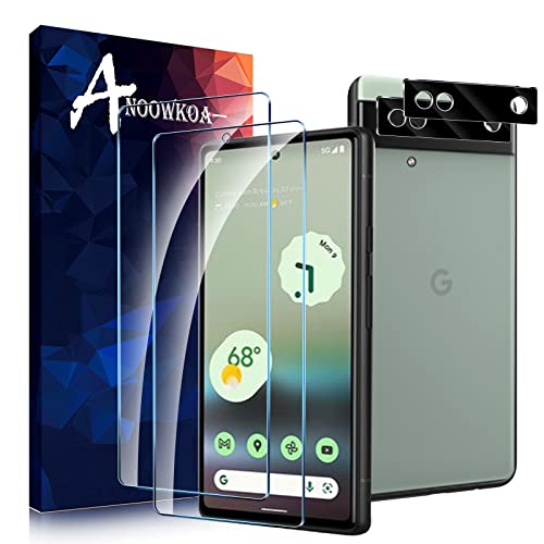 Anoowkoa Verre Trempé Compatible avec Google Pixel 6a Ultra Transparent Film Protection Écran avec Caméra Arrière Protecteur sans Bulles, [2+2 Pièces] Facile à Installer Cover