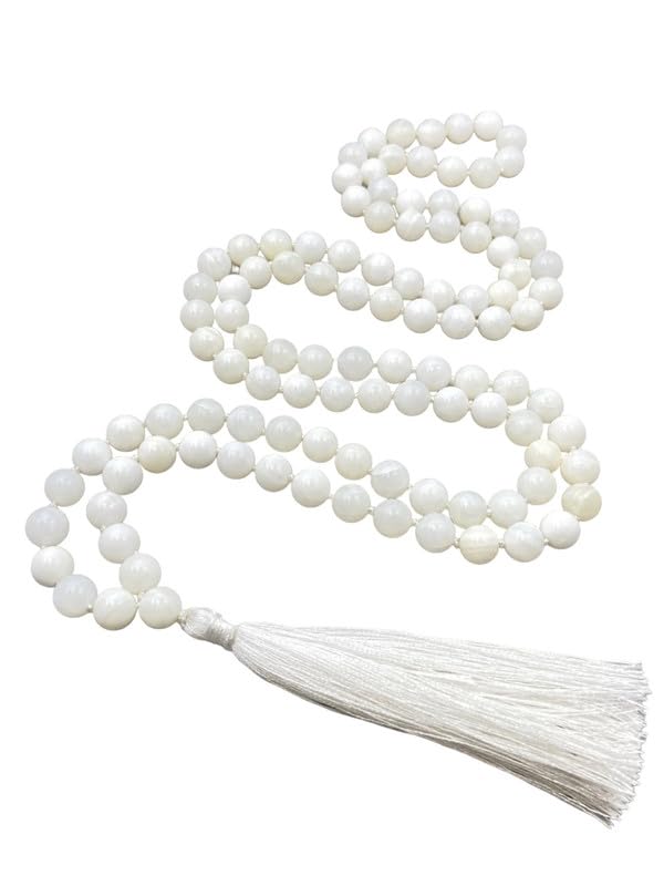 Natürliche AAA Perlmutt Mala, Gebetskette 10mm, Tibetische Mala, Geknotete Mala, Perlmuttkette, 108 Perlen Mala Halskette, Mantra/Yoga/Japa Mala