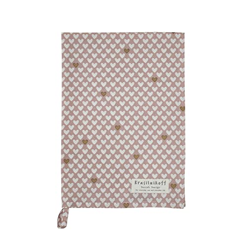 Krasilnikoff [W] Tea Towel, Happy Hearts, Dusty Rose Cover