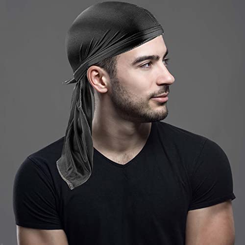 2 Stücke Durag mit Langem Schwanz, Unisex Durag Men Silk Piraten Bandanas mit Langem Schwanz und Breiten Trägern für Männer Frauen die tägliche Hip-Hop-Dekoration (Schwarz+Weiß)